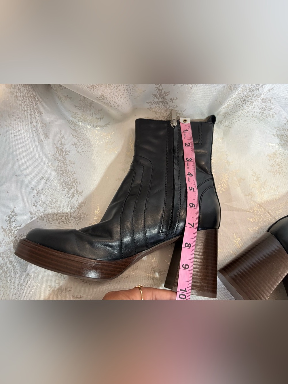 Nine West Black Leather Platform Block Heel Ankle Boots - Picture 10 of 16